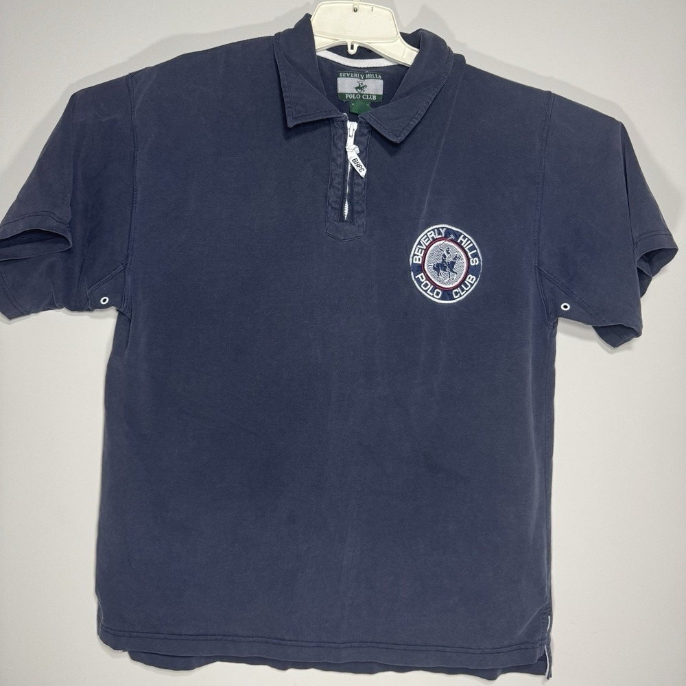 Vintage Beverly Hills Polo Club 1/4 Zip Polo Shirt Logo. Size- Large